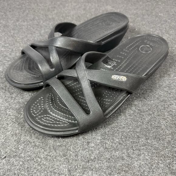 Crocs Women’s Patricia Wedge Slide Sandals Black Size W9 Comfort Slip-On - Picture 7 of 9